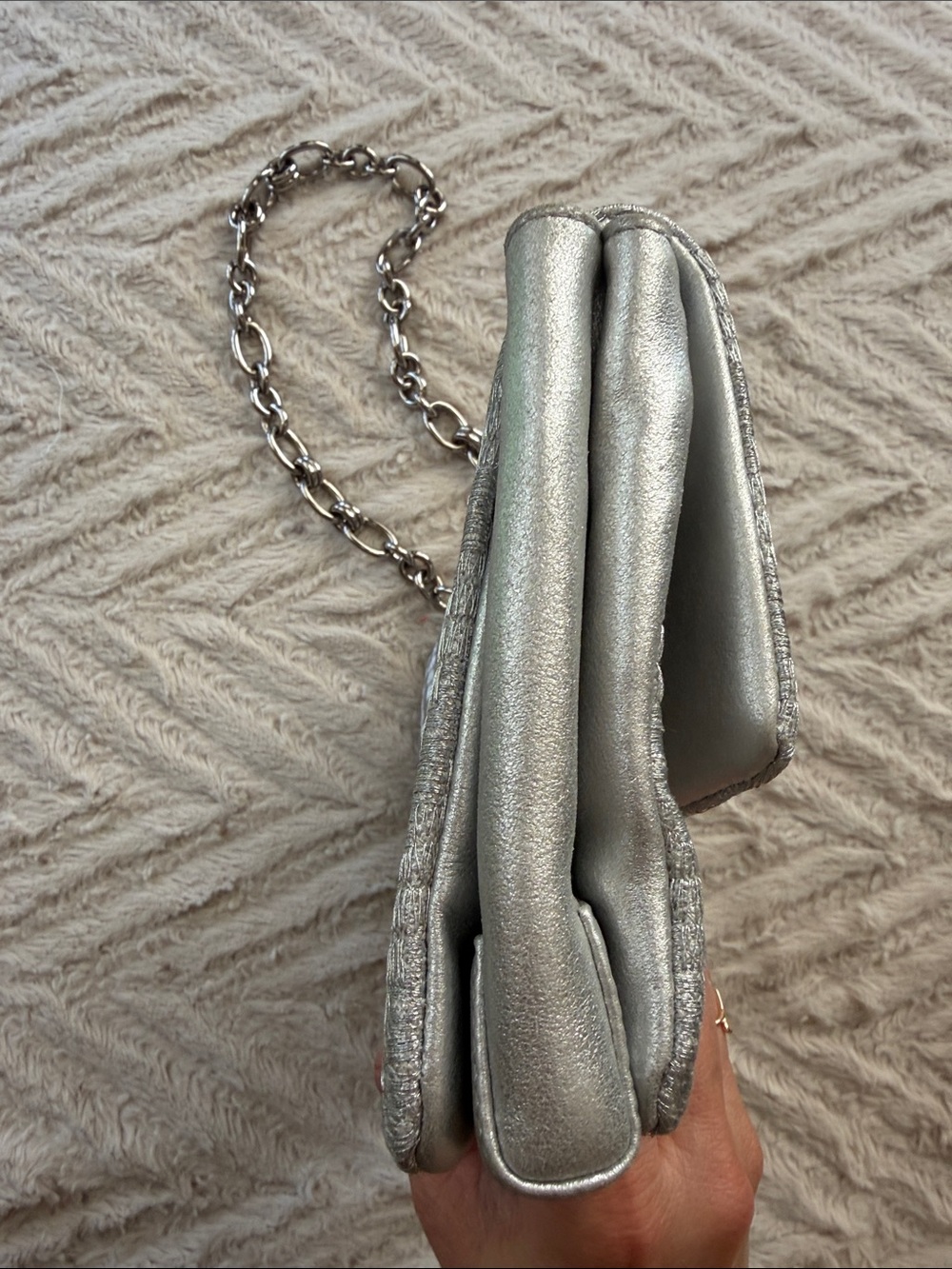 Salvatore Ferragamo Metallic Silver Chain-Handle Clutch - Picture 3 of 11